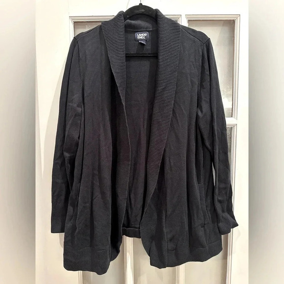 Lands’ End Dark Navy Heavyweight Open Front Cardigan Size XL 18 Cotton Blend - Picture 9 of 9